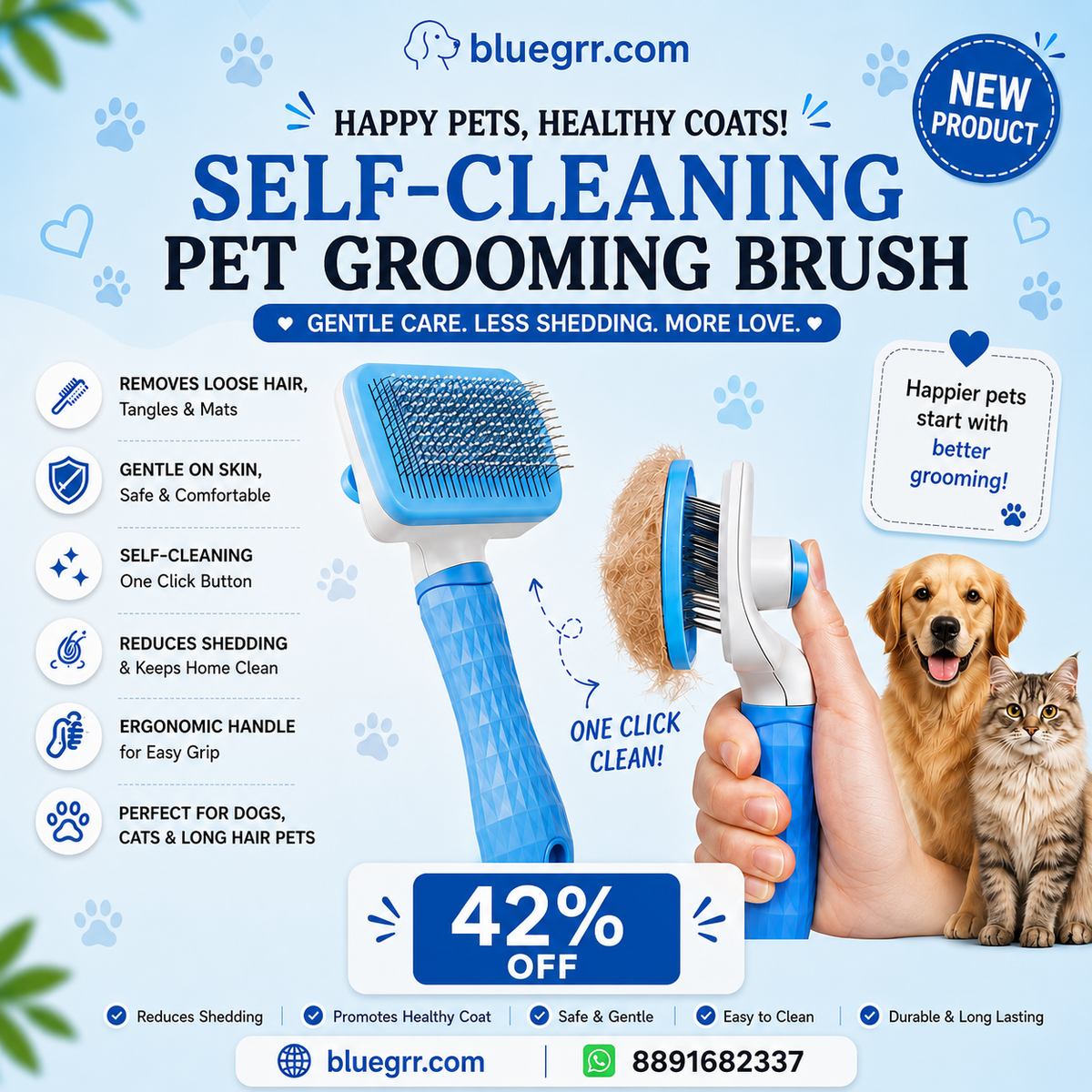 Self-cleaning grooming brush
