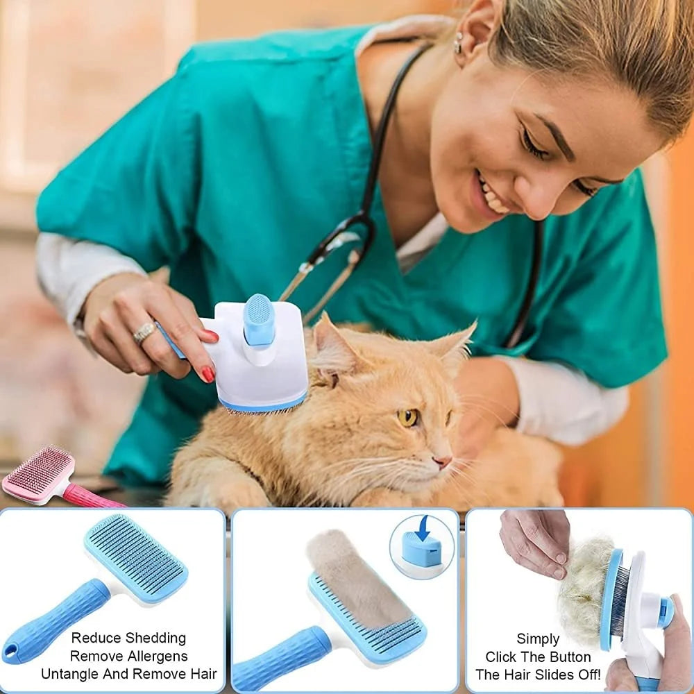 Self-cleaning grooming brush