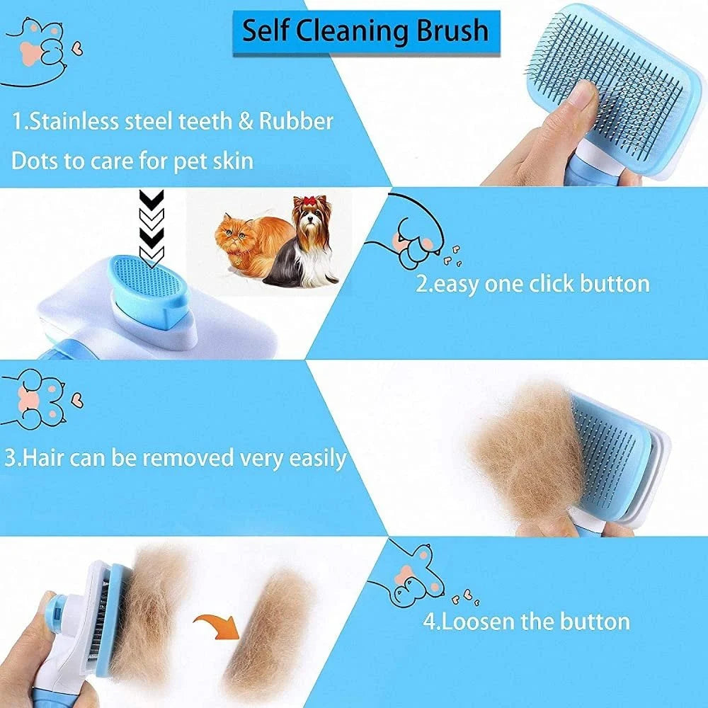 Self-cleaning grooming brush